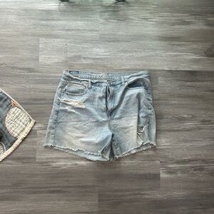 American Eagle Outfitters  Blue Jean Shorts Distressed Mid-Thigh Mom Shorts